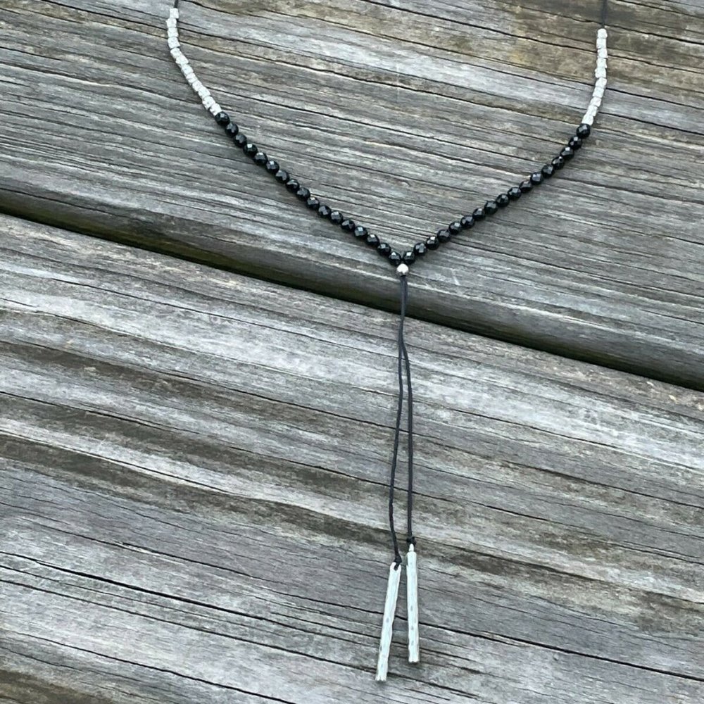 Gorjana Necklaces Black Cord Y neck adjustable silver nugget beads Necklace Jewe - Picture 12 of 13